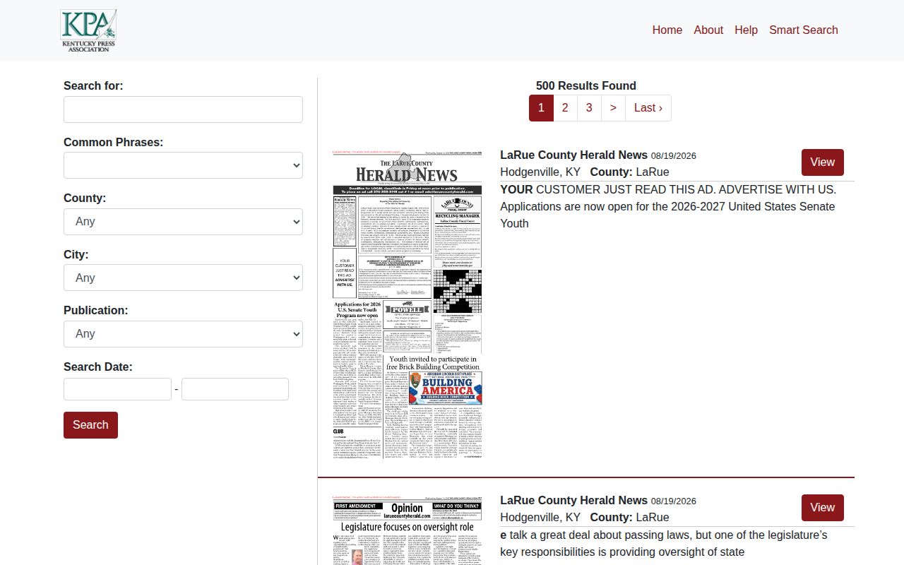 LaRue County Herald News jail-log arrest record archive