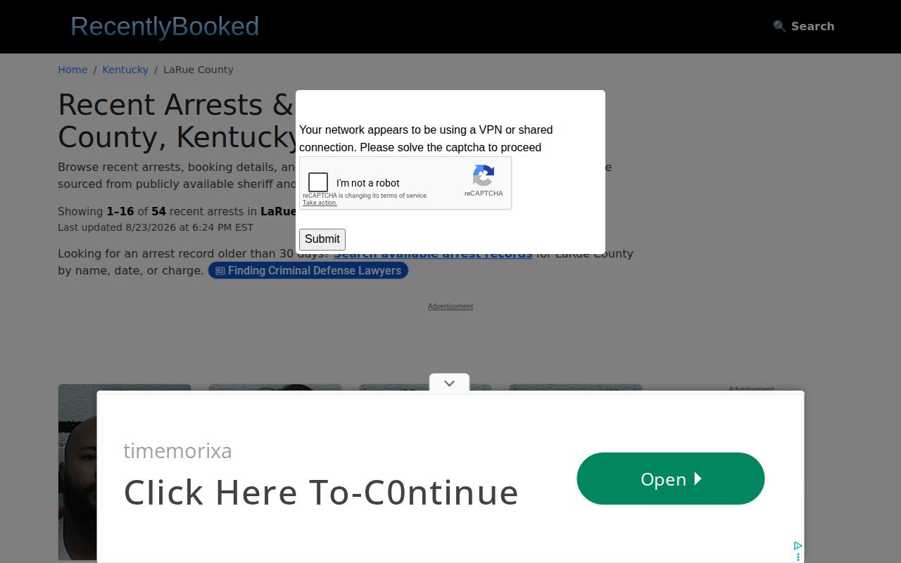 Unofficial LaRue County recent booking and mugshot news page