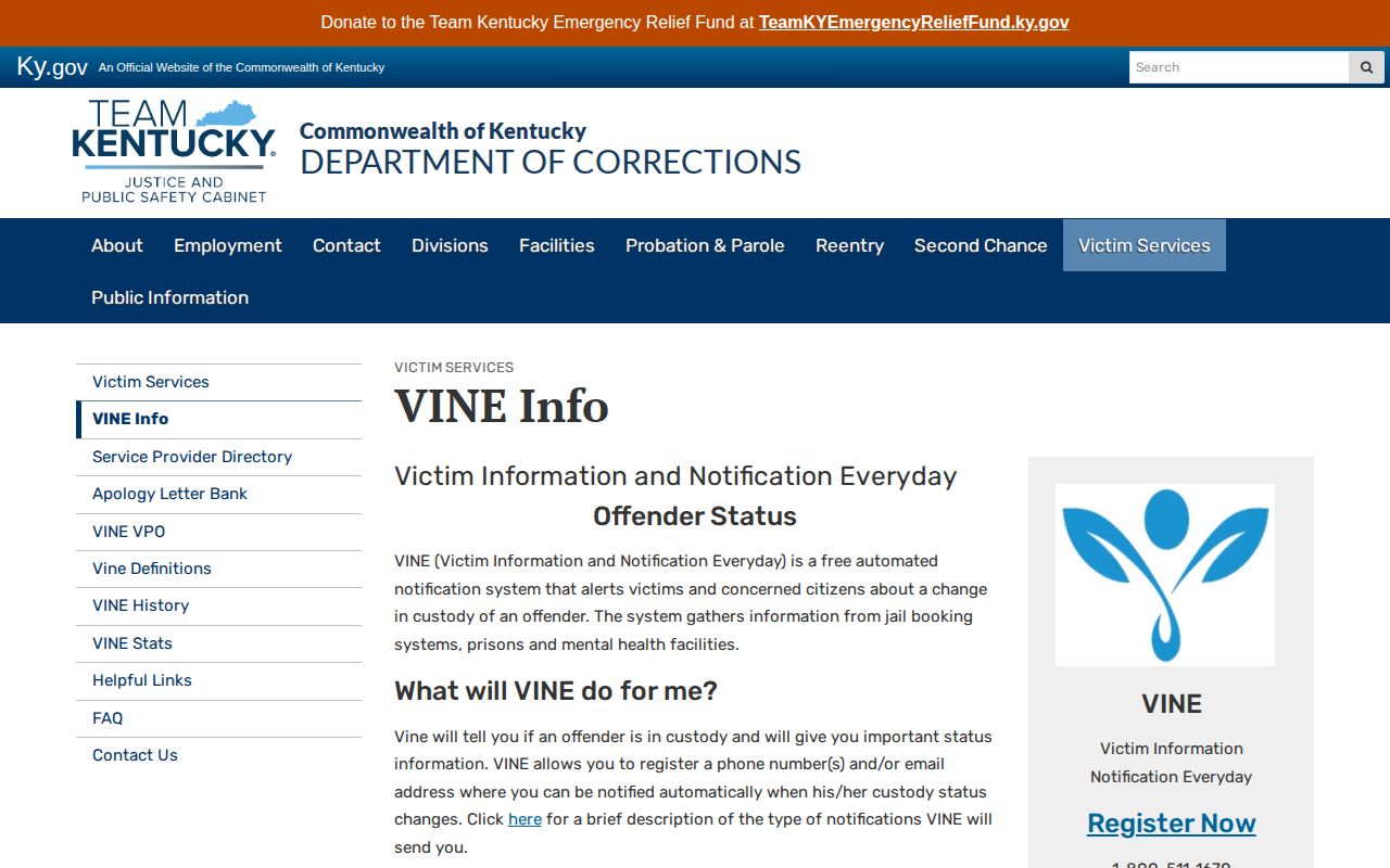 LaRue County custody alerts through Kentucky VINE