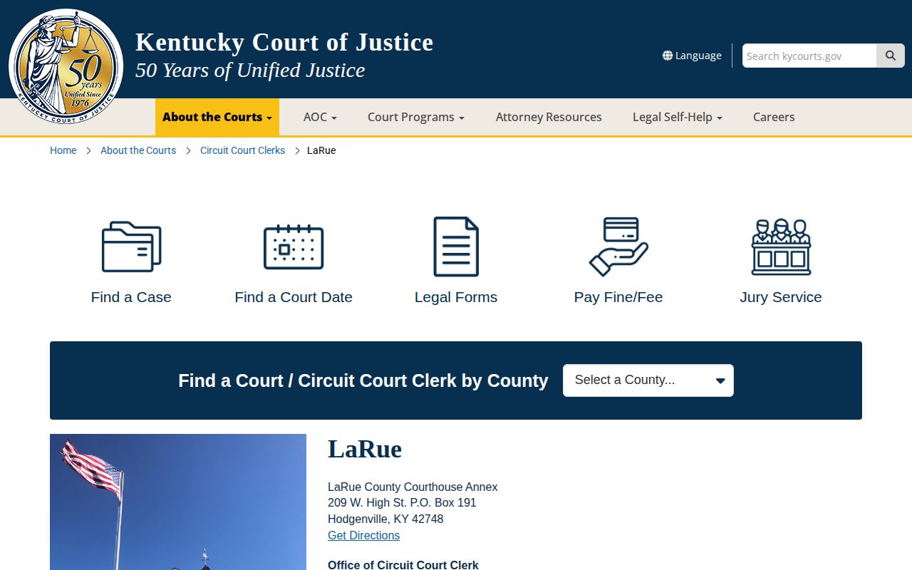 LaRue County court disposition and booking record contact